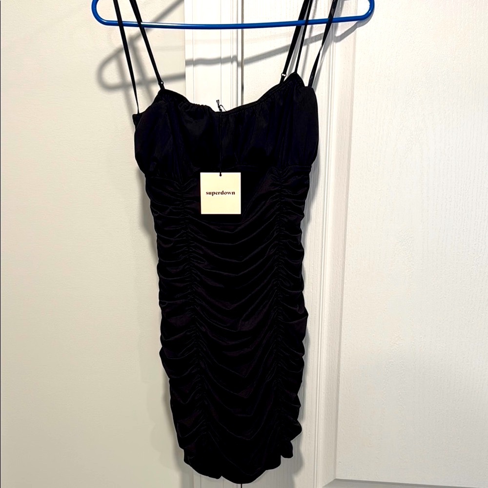 Superdown Black Ruched Mini Dress
